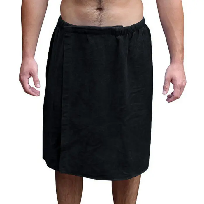 Mens Bath Towel Wrap with Velcro Snaps - Black