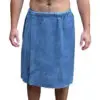 Mens Bath Towel Wrap with Velcro Snaps - Porcelain Blue