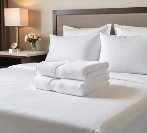 Premium White Towels On Clean Hotel Bed