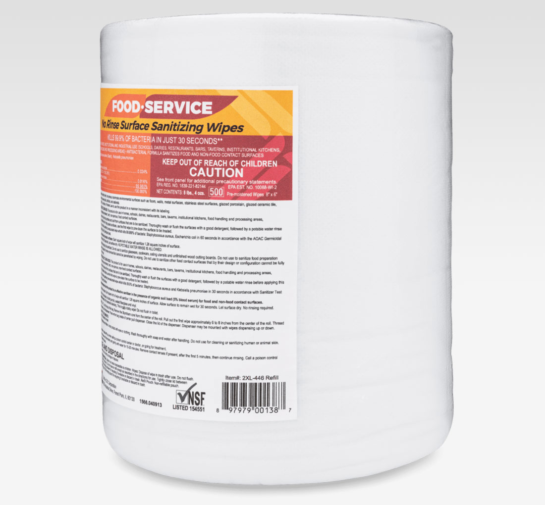 2XL No Rinse Foodservice Sanitizing Wipes - 6 2XL No Rinse Foodservice Sanitizing Wipes - 6