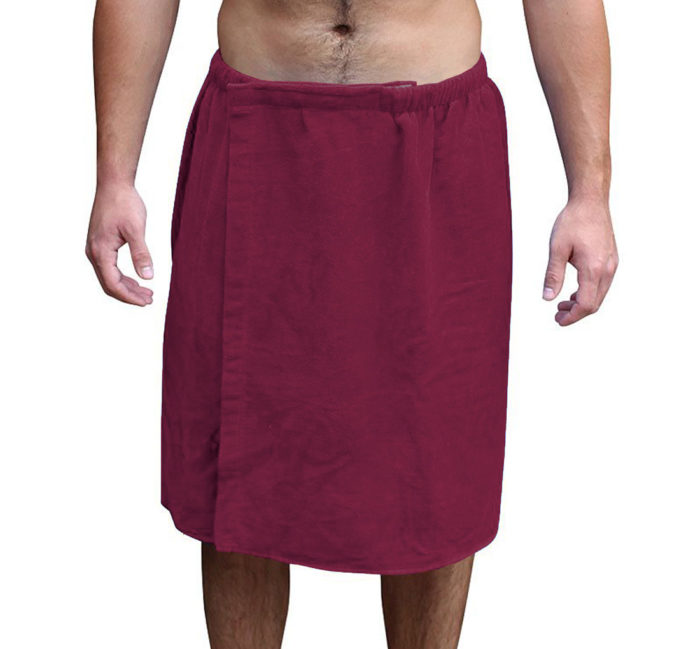 Mens Bath Towel Wrap Velcro Snaps Burgundy