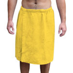 Mens Bath Towel Wrap Velcro Snaps Gold Yellow