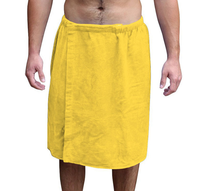Mens Bath Towel Wrap Velcro Snaps Gold Yellow