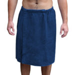 Mens Bath Towel Wrap Velcro Snaps Navy Blue