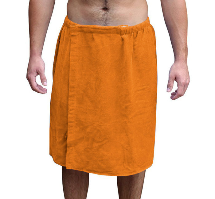 Mens Bath Towel Wrap Velcro Snaps Orange