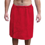 Mens Bath Towel Wrap Velcro Snaps Red