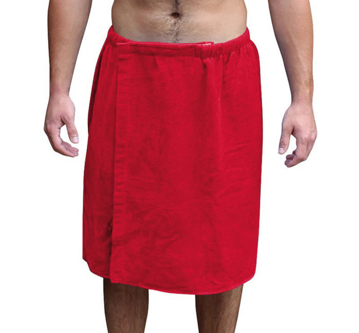 Mens Bath Towel Wrap Velcro Snaps Red