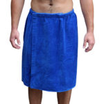 Mens Bath Towel Wrap Velcro Snaps Royal Blue