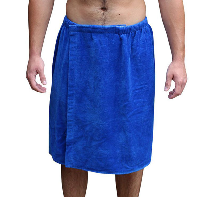 Mens Bath Towel Wrap Velcro Snaps Royal Blue