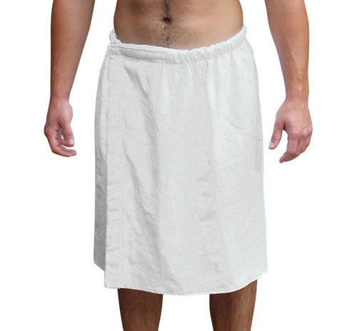 Mens Bath Towel Wrap Velcro Snaps White